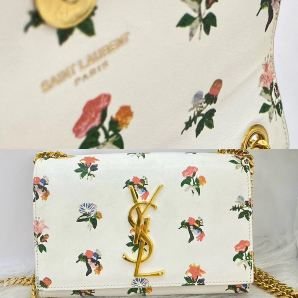 Saint Laurent White and Gold Crossbody Bag with YSL Logo